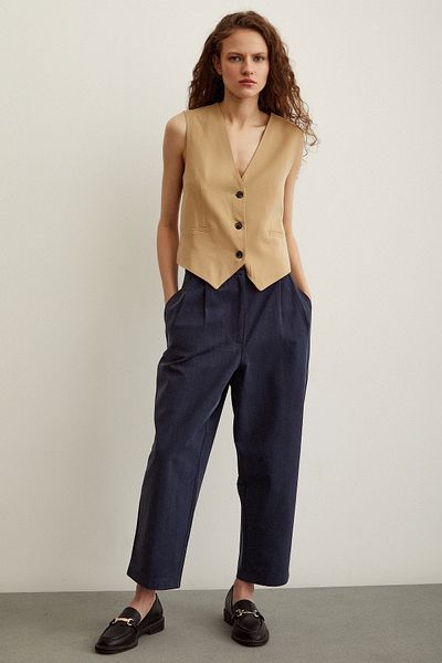 Never more Double Front Pleated Trousers Navy Blue