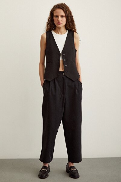 Never more Double Front Pleated Trousers Black