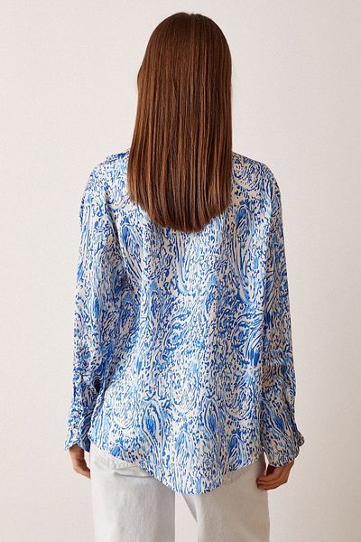 Never more V-Neck Patterned Satin Shirt