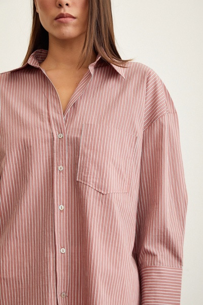Never more Çizgili Oversize Gömlek Gül Kurusu