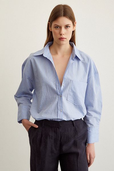 Never more Cămașă oversize cu dungi Albastră