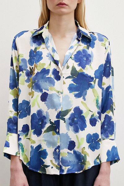 Never more Camasa Multicolora cu Motive Florale Albastra