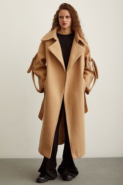 Never more Beige Wrapped Coat - With Sleeve Pockets and Epaulettes