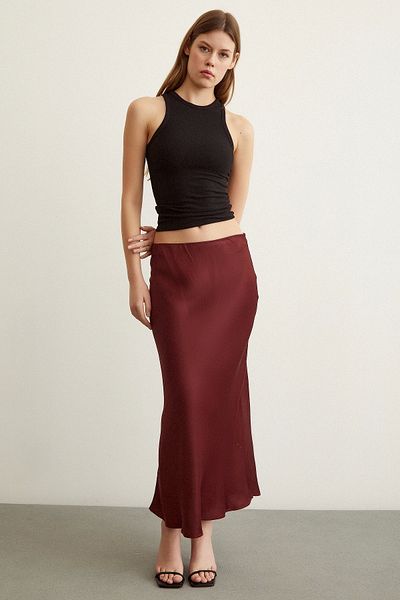 Never more A-Cut Viscose Skirt Claret Red