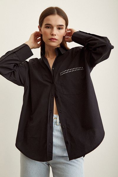 Never more Stone Detailed Poplin Shirt