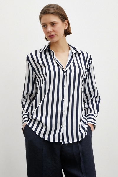 Never more Сорочка в смужку з коміром, темно-синя