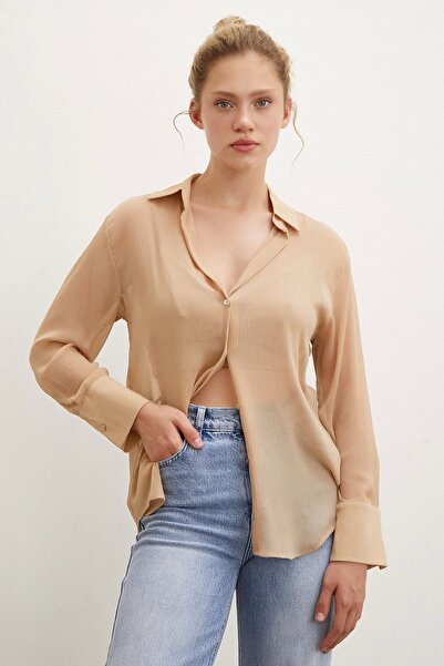 Never more V-Neck Tulle Shirt Nude