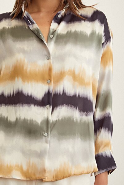 Never more Water Color Patterned Shirt Khaki