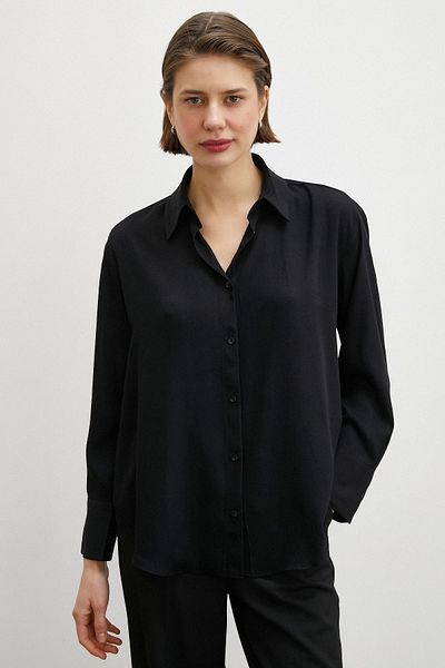 Never more Black Viscose Satin Shirt