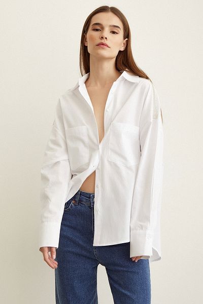 Never more Cămașă oversize cu mărgele pe umăr