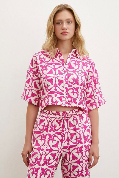 Never more Fuchsia Crop Short Sleeve Shirt