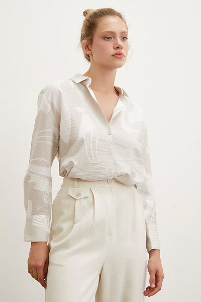Never more Μπεζ Χρώμα V-Neck Modal πουκάμισο