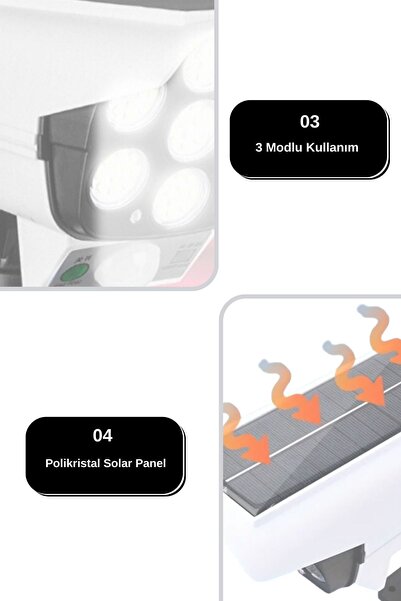 HANGAST Solar Güneş Enerjili Hareket Sensörlü Güvenlik Kamera Görünümlü 77 Led Dış Mekan Aydınlatma