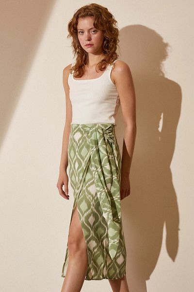 Never more Green Patterned Slit Skirt