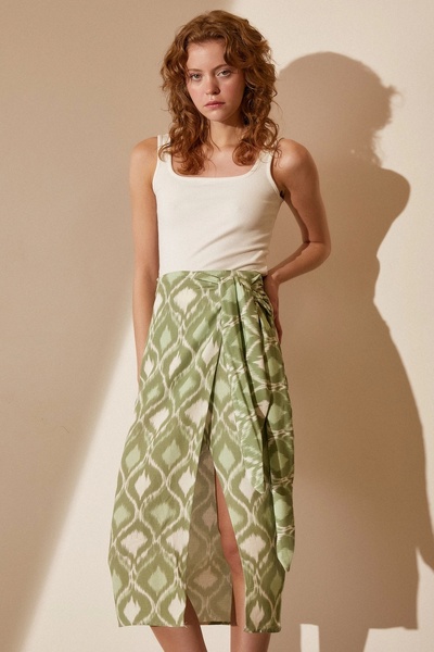 Never more Green Patterned Slit Skirt