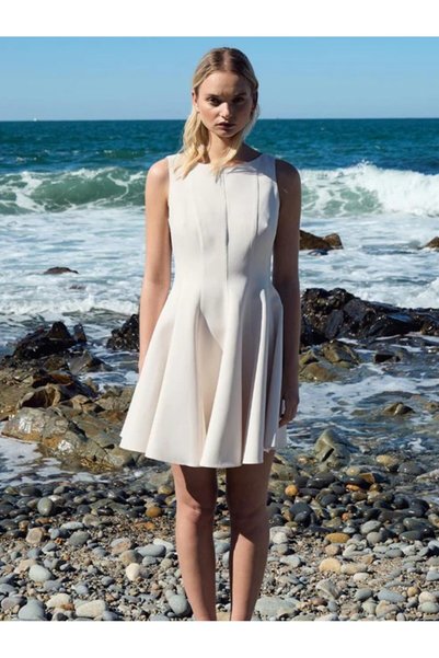 Juste Ecru Mini Dress - Stitching Trace and Flounce