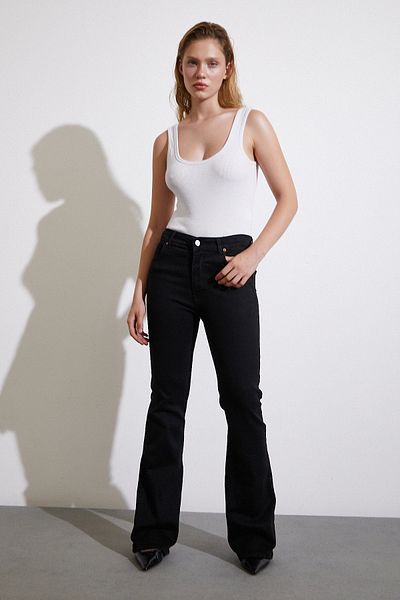 Never more High Waist Black Spanish Leg Jeans