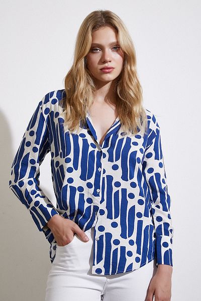 Never more Cămașă modală cu model modern albastru