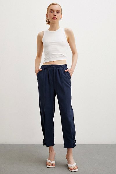 Never more Navy Blue Loose Trousers - Elastic