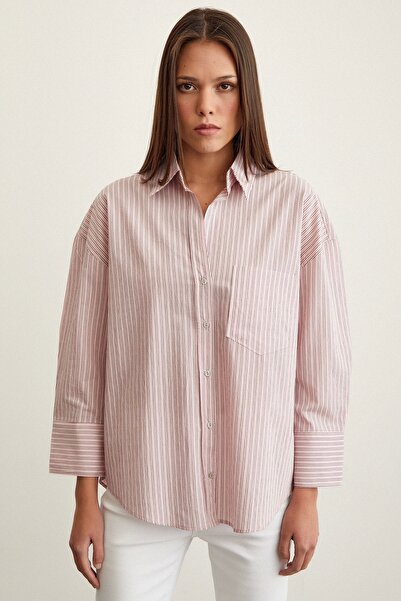 Never more Oversize ριγέ πουκάμισο ροζ