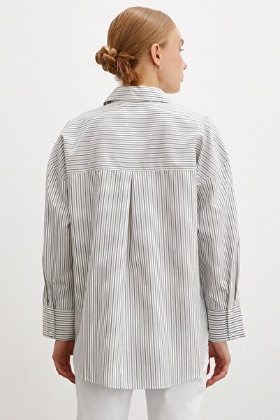 Never more Çizgili Gömlek Ekru