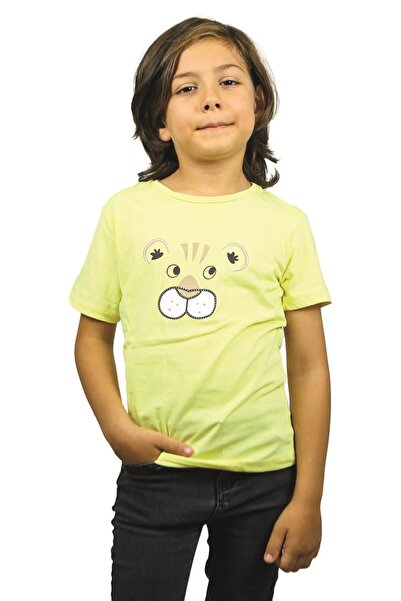 ASG TEKSTİL Παιδικό μπλουζάκι Lion Pattern Yellow - Κοντό μανίκι