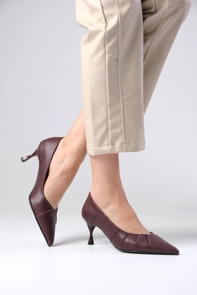 Mio Gusto Dámské boty na podpatku se stahovací šňůrkou Nina Burgundy