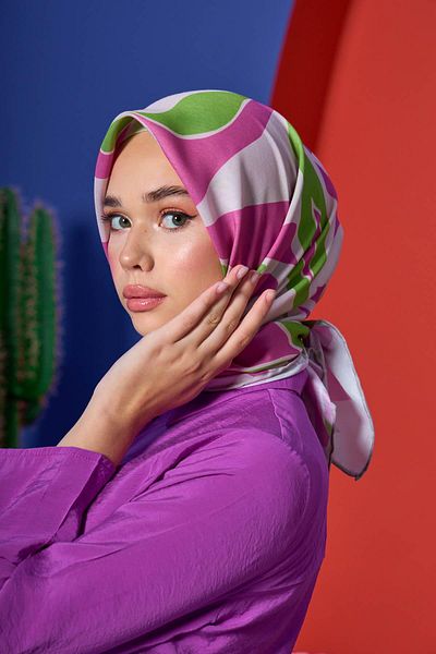 İpekhan Νέα συλλογή Μαλακό Κασκόλ Cherry Pink Green 1206-02