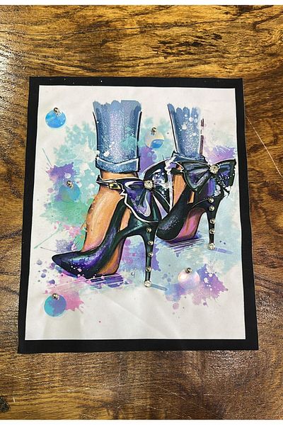 Gönülden Tasarım Zircon Stone Embroidered Sequin Sequined Shoes - Vertical Applique 23x19 Cm