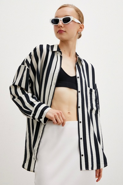 Never more Ecru Poplin Striped Shirt