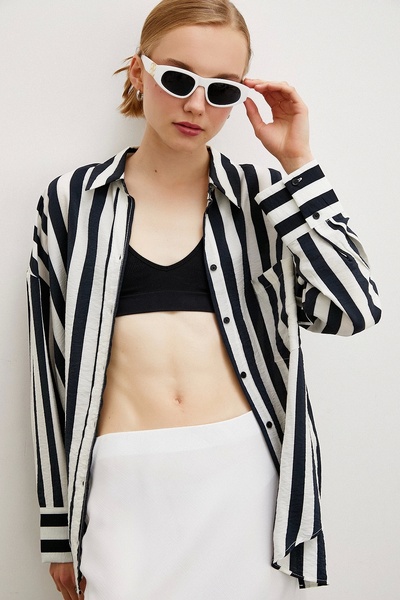 Never more Ecru Poplin Striped Shirt