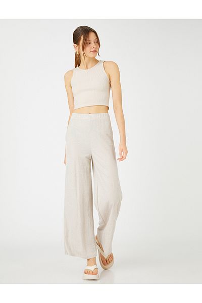Koton Hose mit weitem Bein, entspannter Schnitt, elastische Taille