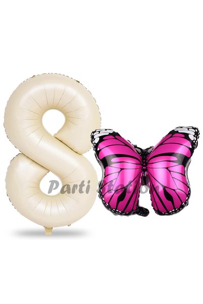 Parti Station 8 Years Old Butterfly Concept Balloon Set - Pink and Cream Numb...