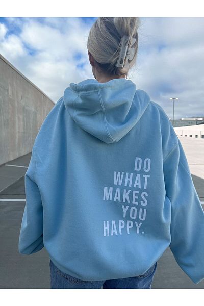 LA GULER Hanorac supradimensionat cu imprimeu „Do What Do You Happy”.
