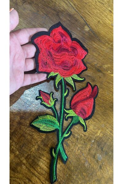 Gönülden Tasarım Aplicație de călcat brodat cu model de flori roșii - 29x14 cm