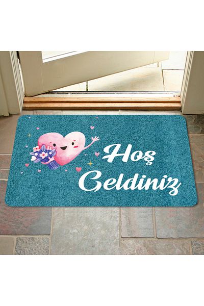 M&H Quality Welcome Written Digital Printed Flower Pattern Hooded Non-slip Mat - Washable for Inside and Outside
