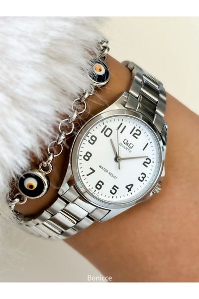 Q&Q Silver Colored Steel Cord Small Case - Polite Wrist Watch and Bracelet