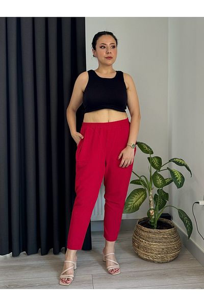 LİKRA Large Size Women's Aerobic Carrot Trousers with Pockets and Elastic Waist