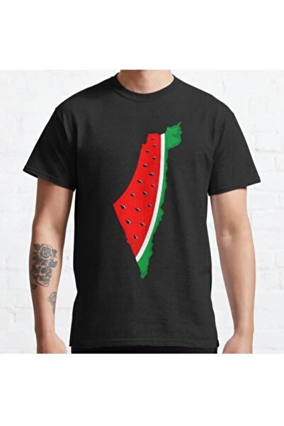 ZOKAWEAR تي شيرت مطبوع عليه صورة فضفاضة للجنسين بخريطة فلسطين ورمز البطيخ بتص...