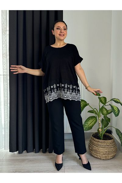 LİKRA Large Size Flexible Viscose Blouse - Scallop Detail