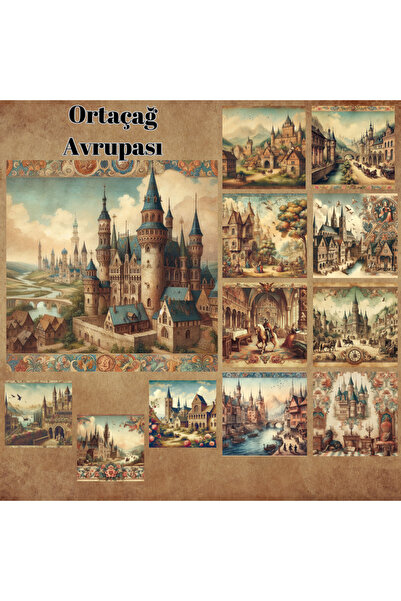 Pink Swan Craft Evropa Vintage Set od 12 komada srednjovekovnih nalepnica - S...