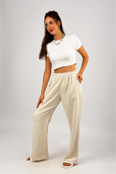 Betimoda Ecru Women's Cotton Linen Oversize Palazzo Trousers - Loose Cut with Pockets