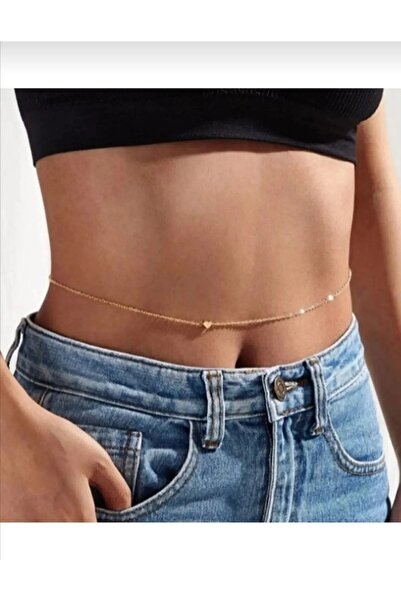 Chehra Design Kararmaz Küçük Kalp Figürlü Altın Renk Bel Zinciri Ve Bel Kolyesi