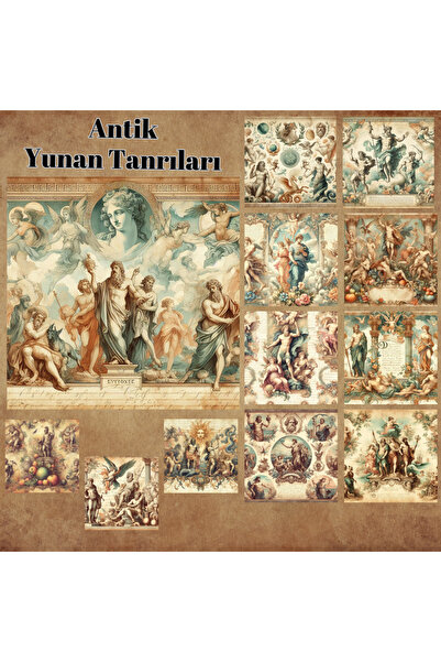 Pink Swan Craft Antik Yunan Tanrıları Vintage 12 Adet Scrapbook Bullet Journa...