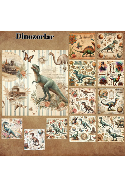 Pink Swan Craft Vintage dinosaurusi, set od 12 komada naljepnica za albume - ...