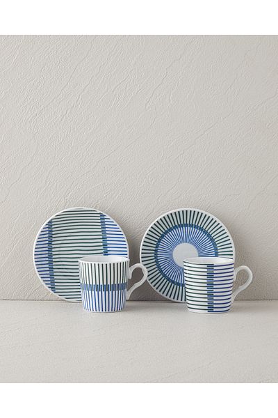 English Home Edwin Porcelain 4 Piece Coffee Cup Set for 2 People Blue-Green