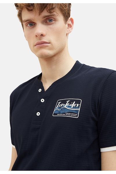 Tom Tailor T-Shirt Kurzarmshirt Henley gestreift