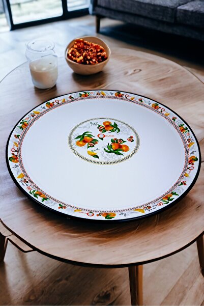 İnci Emaye رقم 70 أدوات مائدة صينية مطلية بالمينا، صينية تقديم الطعام، طاولة أرضية زنك ~68 سم