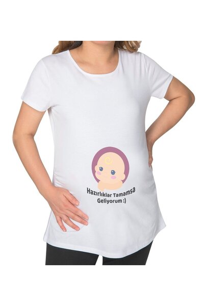 Bk Gift Esprili Tasarım Beyaz Hamile Tişört-1, Hamile Giyim, Eşe Hediye