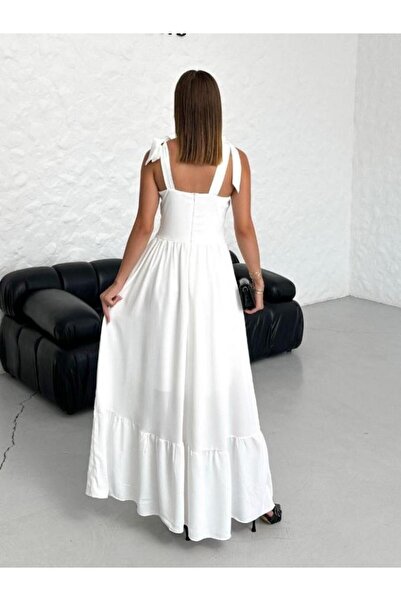 lovebox Bağlama Askı Detaylı Kloş Kesim Prenses Model Siyah Kadın Elbise 005